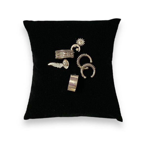 Silver Antique Post Earrings Multiple Ear Cuff Set - Picture 2 of 4